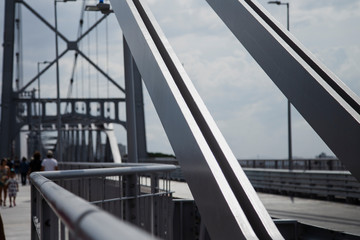 Fototapeta na wymiar Suspension bridge framework. Hercílio Luz Bridge, historical landmark of Florianopolis city.