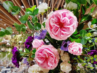 Close-up Bunch of Colorful Artificial Flowers Made of Fabric