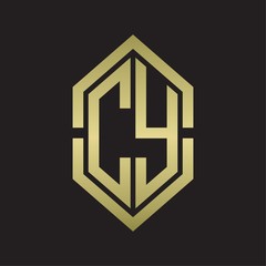 CY Logo monogram with hexagon shape and outline slice style with gold colors