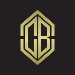 DB Logo monogram with hexagon shape and outline slice style with gold colors