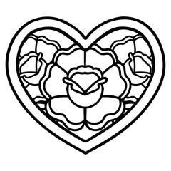 black line tattoo of a heart and flowers