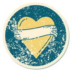 distressed sticker tattoo style icon of a heart and banner