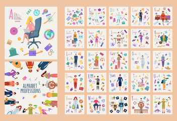 Colorful alphabet of professions. 26 professions. Book for children. Color book. Vector illustration