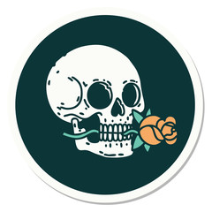 tattoo style sticker of a skull and rose