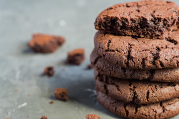 stuck of chocolate brownie cookies  on black concrete background