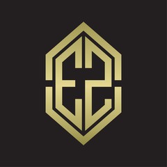 EZ Logo monogram with hexagon shape and outline slice style with gold colors