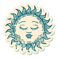 distressed sticker tattoo style icon of a sun