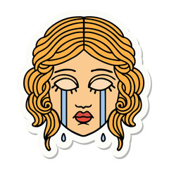 tattoo style sticker of female face crying