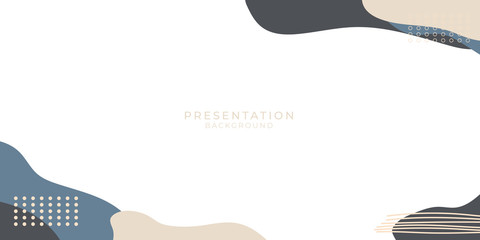 Memphis style abstract shapes with geometric liquid and wave. Brown grey white green vintage texture made of shapes for minimalistic presentation background.