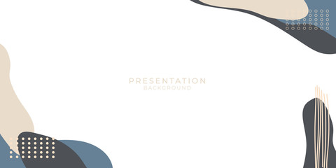 Memphis style abstract shapes with geometric liquid and wave. Brown grey white green vintage texture made of shapes for minimalistic presentation background.