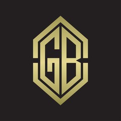GB Logo monogram with hexagon shape and outline slice style with gold colors