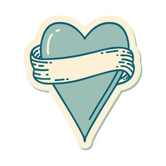 tattoo style sticker of a heart and banner