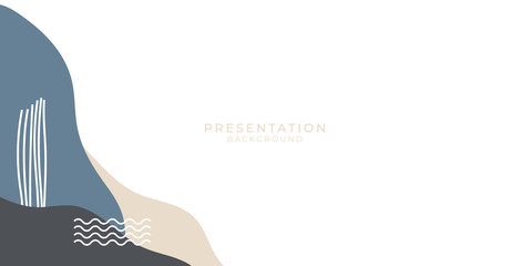 Memphis style abstract shapes with geometric liquid and wave. Brown grey white green vintage texture made of shapes for minimalistic presentation background.