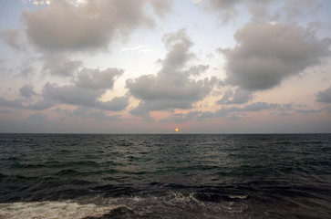 Colombo, Sri Lanka - 18th March 2018 : Horizon of the sea and sunset in Colombo, Sri Lanka