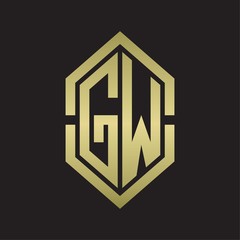 GW Logo monogram with hexagon shape and outline slice style with gold colors