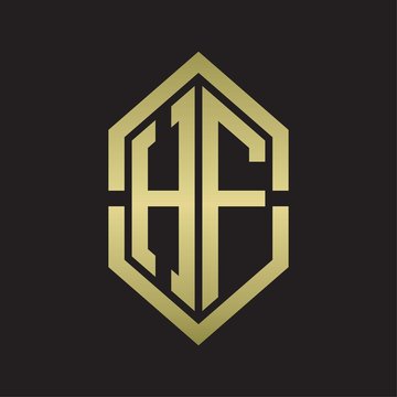 recommend clip art: HF Logo monogram with hexagon shape and outline slice style with gold colors