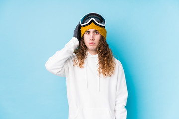 Young caucasian man wearing a ski clothes isolated  being shocked, she has remembered important meeting.