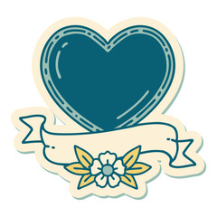 tattoo style sticker of a heart and banner