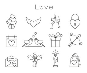 Valentine's Day Heart Outline Icon Set