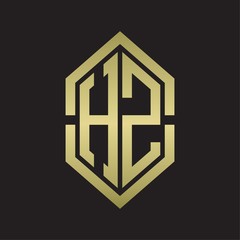 HZ Logo monogram with hexagon shape and outline slice style with gold colors