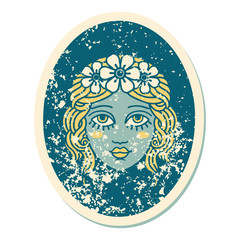 distressed sticker tattoo style icon of a maiden