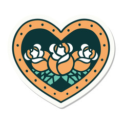 tattoo style sticker of a heart and flowers