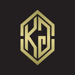 KG Logo monogram with hexagon shape and outline slice style with gold colors