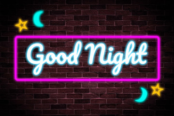 Obraz premium Good night neon banner, night bright advertising, light banner. for discount.