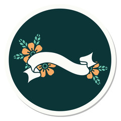 tattoo style sticker of a banner and flowers