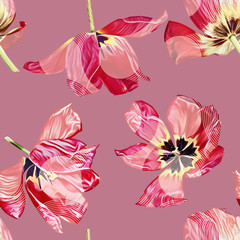 Tulips seamless pattern. Watercolor illustration. Hand painted background.