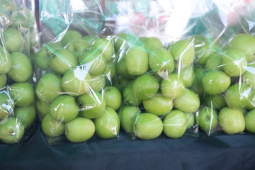 Close up jujube fruit in plastic bag ready for sell