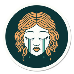 tattoo style sticker of female face crying