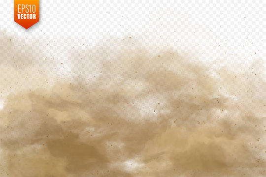 Realistic dust clouds. Sand storm. Polluted dirty brown air, smog. Vector illustration.