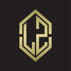 LZ Logo monogram with hexagon shape and outline slice style with gold colors