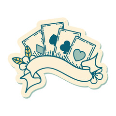 tattoo style sticker of cards and banner
