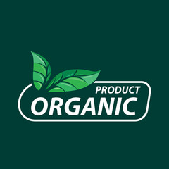 Organic sign with green leaves. Vector