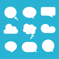 Blank empty white speech bubbles. Set bubble for communication and comments. Vector illustration.