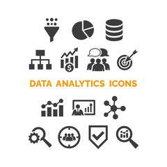 Data analytics icons set on white background.