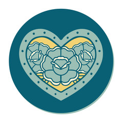 tattoo style sticker of a heart and flowers