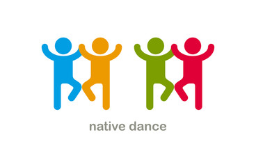 Native dances funny vector icon isolated on white, cute people comical dancing carnival traditional folklore festival.