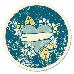 distressed sticker tattoo style icon of a heart and banner