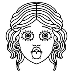 black line tattoo of female face sticking out tongue