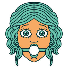 tattoo style icon of female face with ball gag