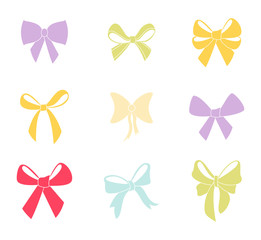 Bows with ribbons vector set isolated from the background.