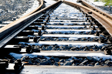 Gleise, Schienen und Weichen im Schnee Industriegebiet Ruhrgebiet, Ruhrpott	