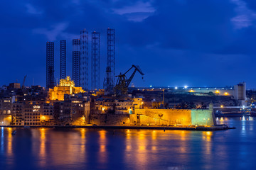 City Skyline of Senglea in Malta at Night