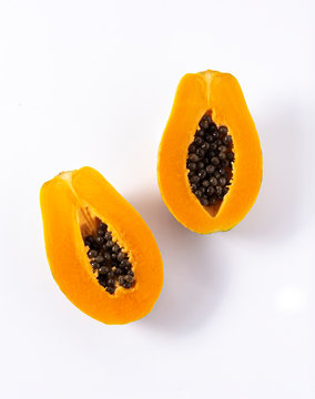 Hawaii Papaya Slice Half On White Background