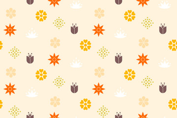 Vector floral pattern in doodle style with flowers and leaves.