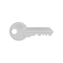 Realistic key to the door lock isolated on white background. Vector illustration.