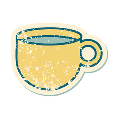distressed sticker tattoo style icon of cup of coffee